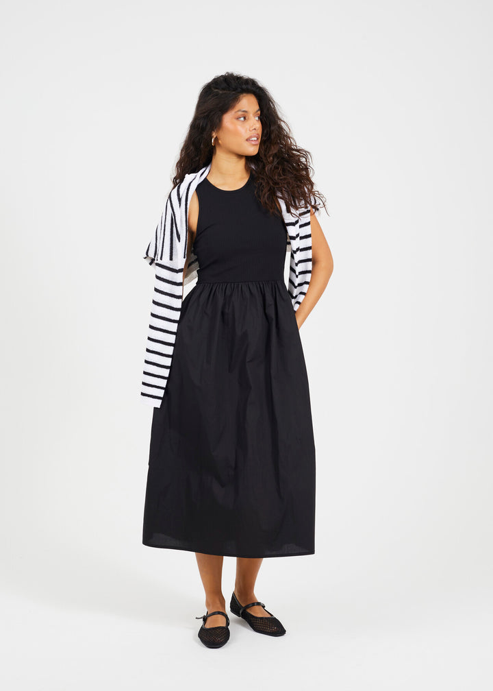 MIDI RIBBED JERSEY AND POPLIN  MIX DRESS