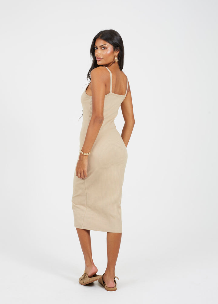 STONE STRAPPY BODYCON JERSEY MIDI DRESS