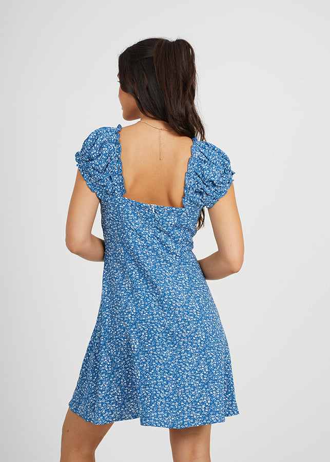 TIE FRONT SHORT SLEEVED FLORAL MINI DRESS