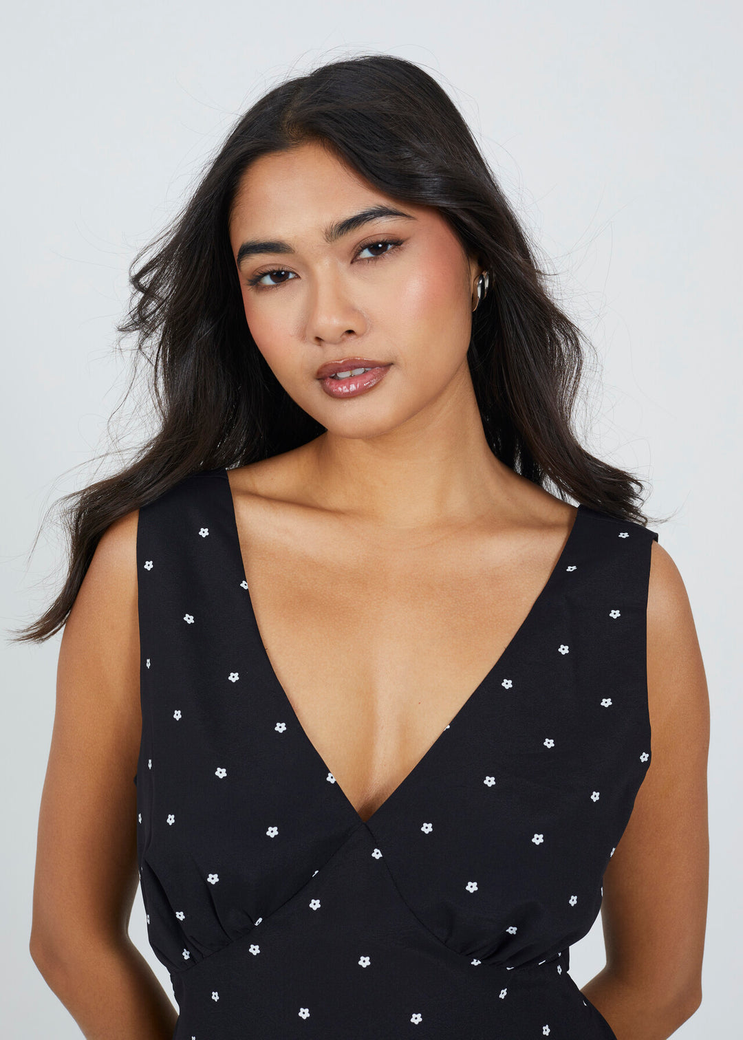 V NECK BIAS CUT  MIDI FLORAL PRINT DRESS