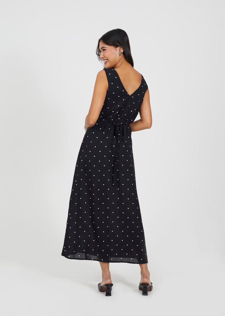 V NECK BIAS CUT  MIDI FLORAL PRINT DRESS