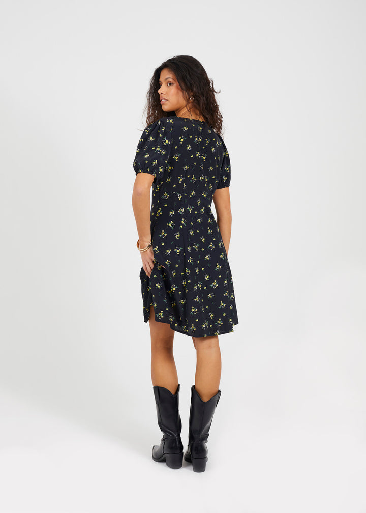 V-NECK SHORT SLEEVE MINI PRINTED DRESS