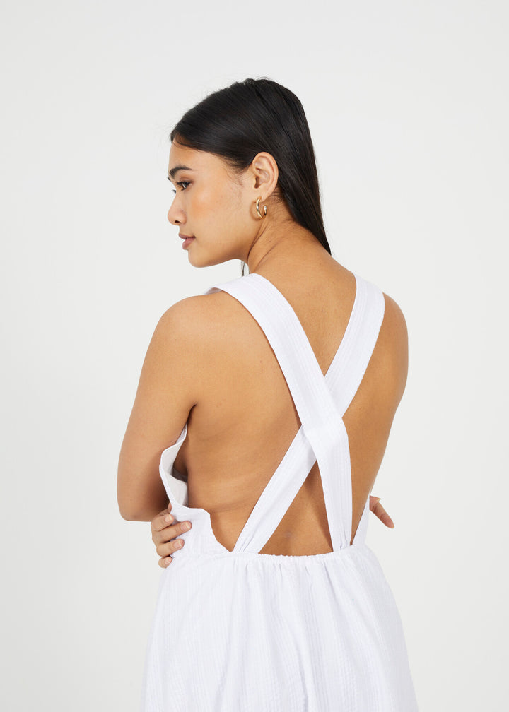 WHITE SLEEVELESS TIERED LONG DRESS