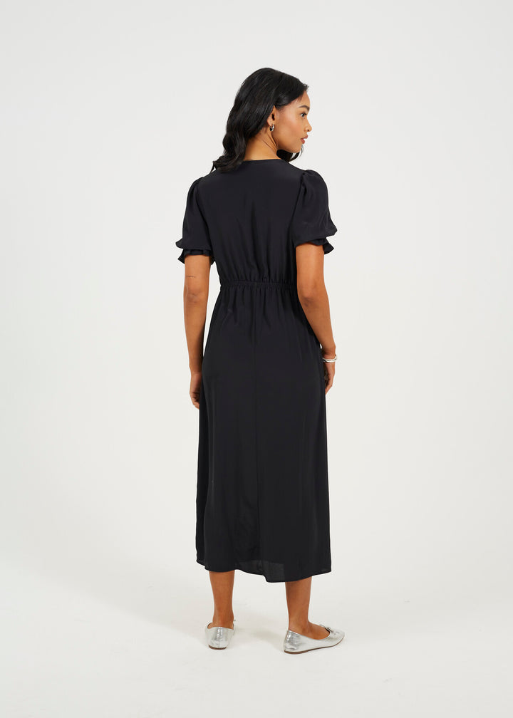 V-NECK SHORT SLEEVE MIDI  WITH TIE FRONT DETAIL