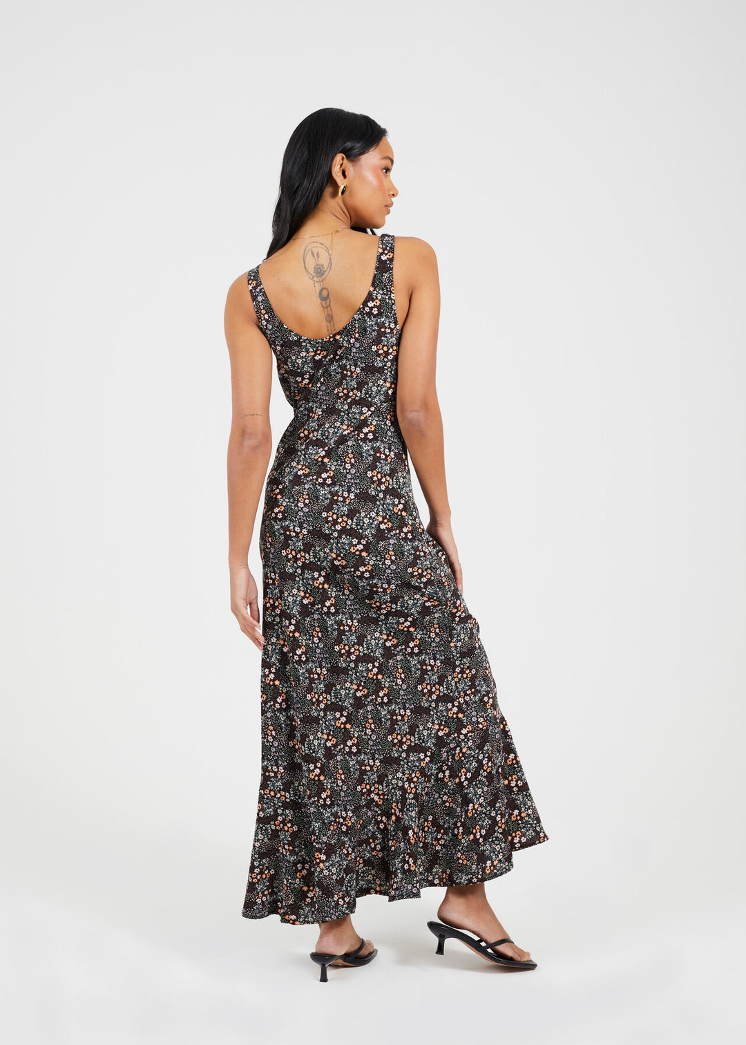 SCOOP NECK MAXI  FLORAL PRINT DRESS