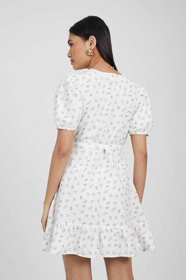 FLORAL WRAP MINI DRESS WITH FRILL HEM
