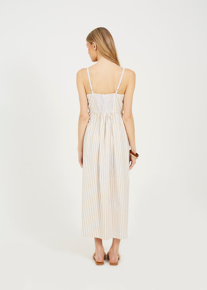 STRAPPY BUTTON DOWN STRIPE MIDI DRESS