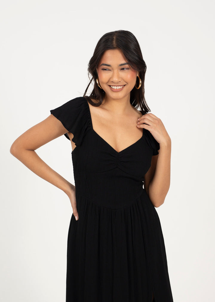BUSTIER DESIGN MIDI DRESS, BLACK