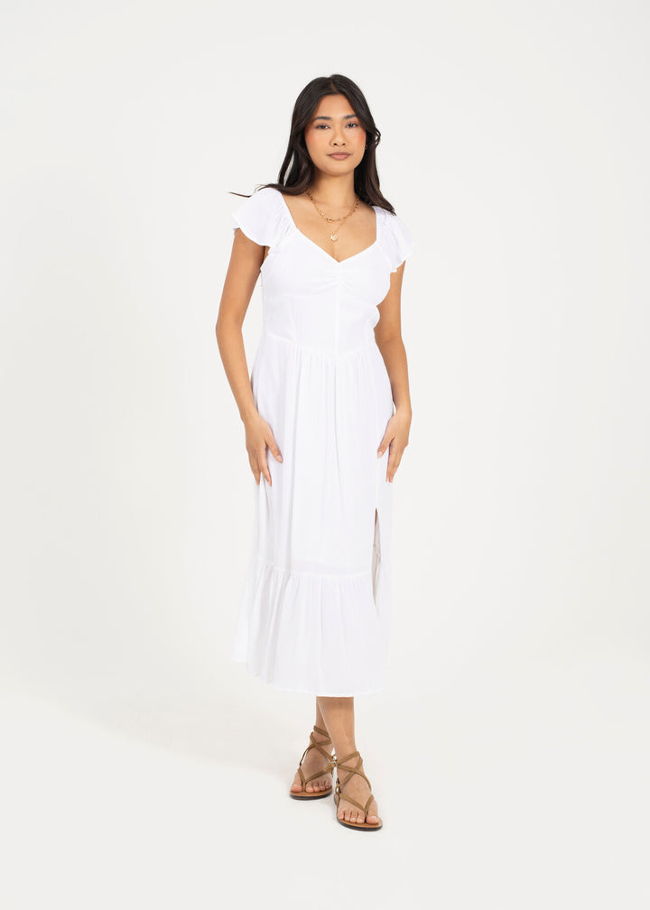 BUSTIER DESIGN MIDI DRESS, WHITE