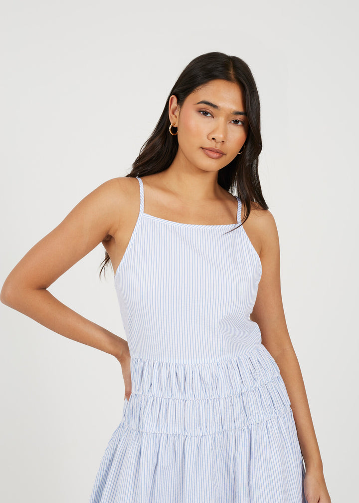 STRIPE MAXI DRESS WITH SHEERED WAIST