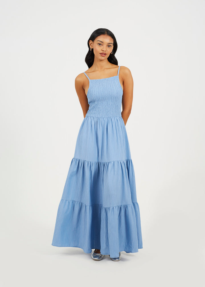 MAXI TIERED DRESS, BLUE