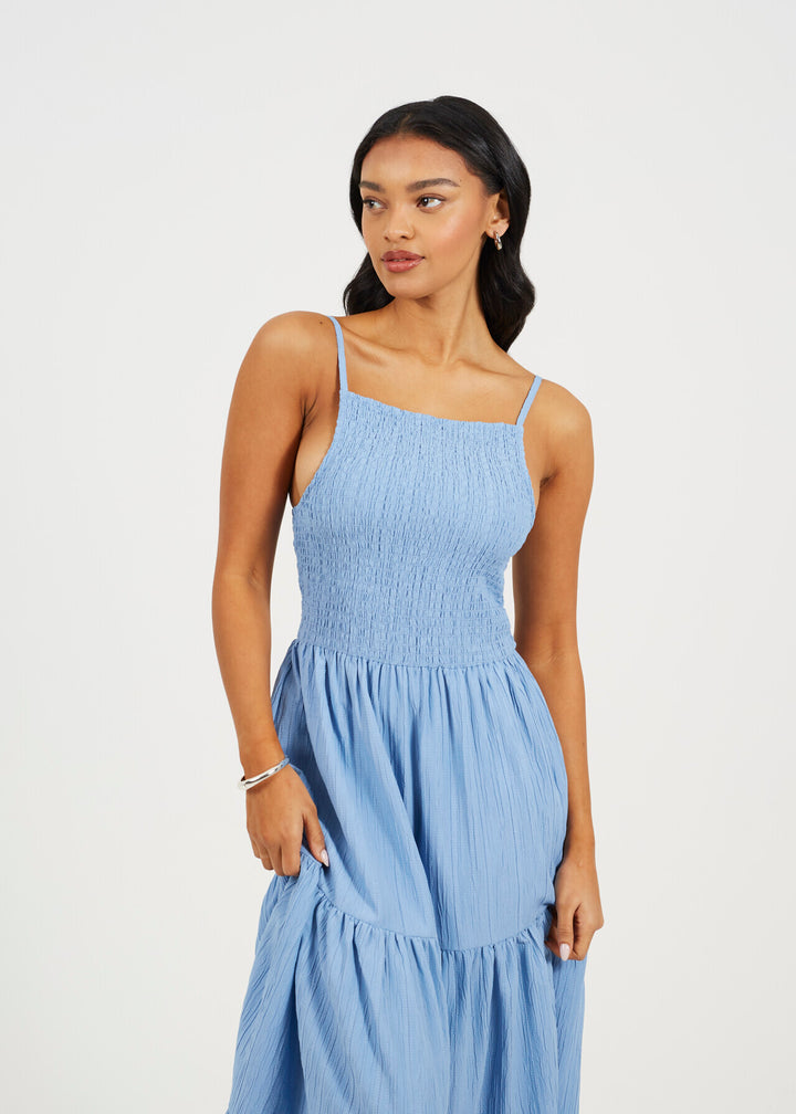 MAXI TIERED DRESS, BLUE