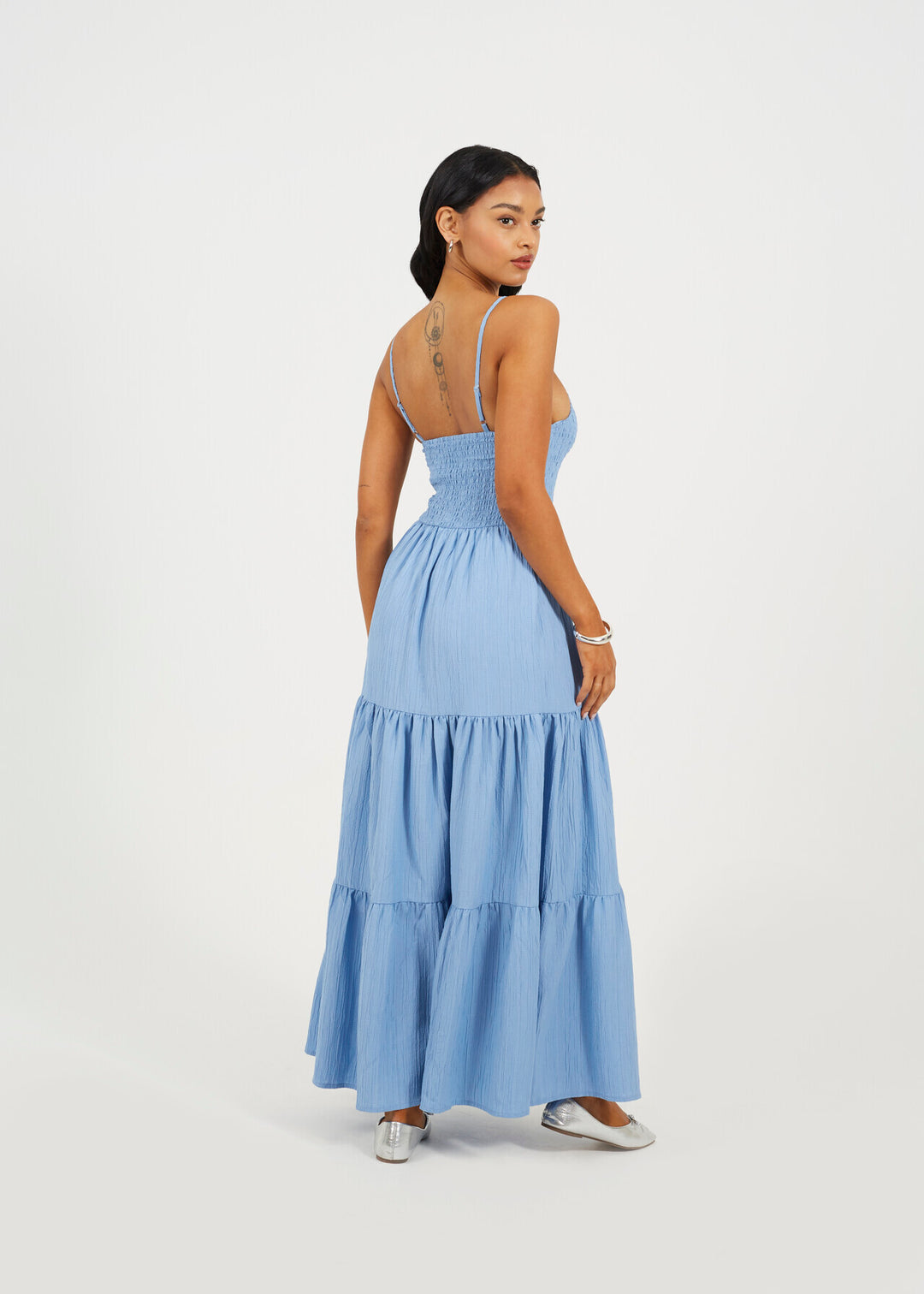 MAXI TIERED DRESS, BLUE