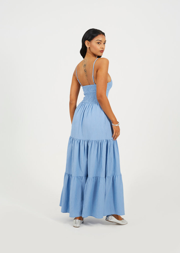 MAXI TIERED DRESS, BLUE