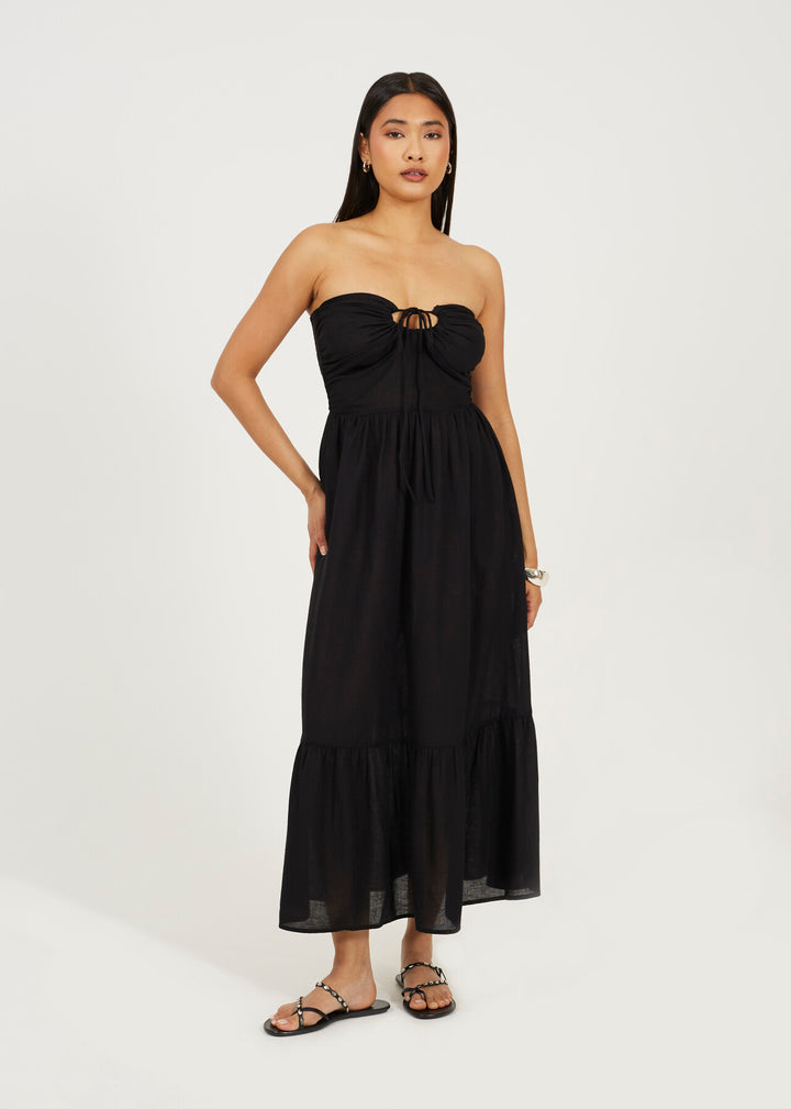 TIERED HALTERNECK MULTIWAY MIDI DRESS, BLACK