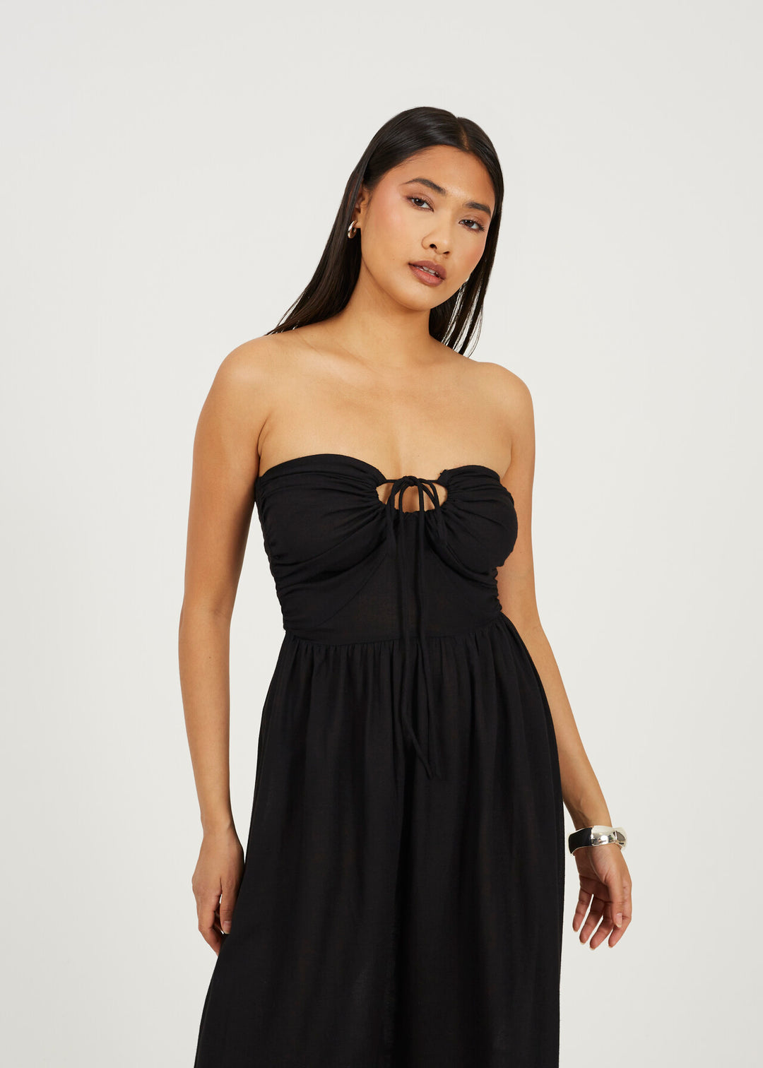 TIERED HALTERNECK MULTIWAY MIDI DRESS, BLACK