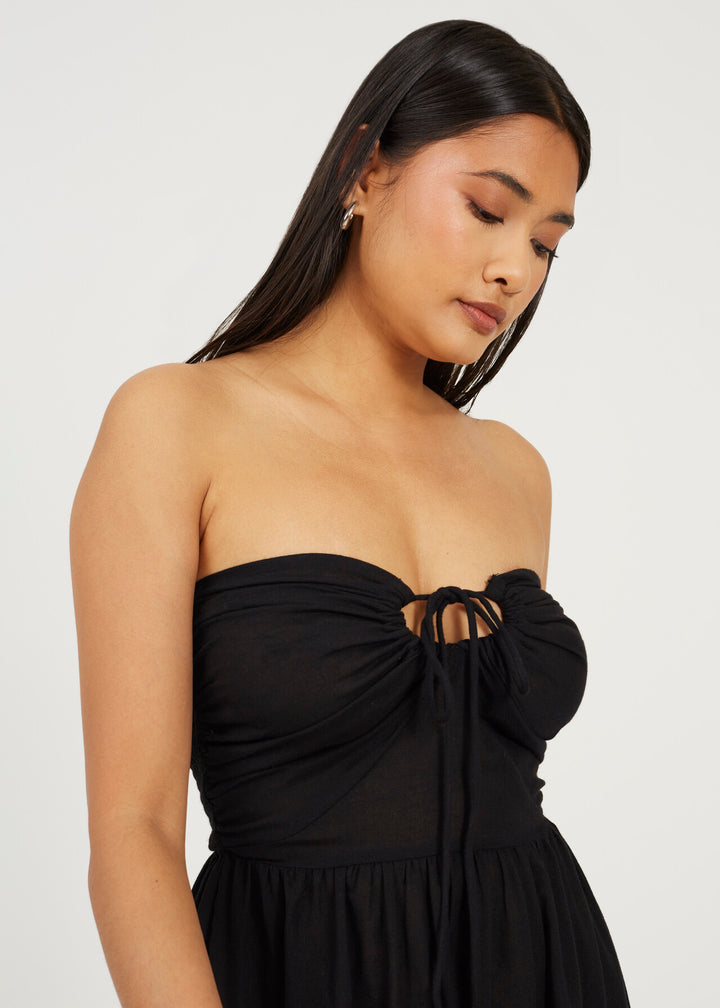 TIERED HALTERNECK MULTIWAY MIDI DRESS, BLACK