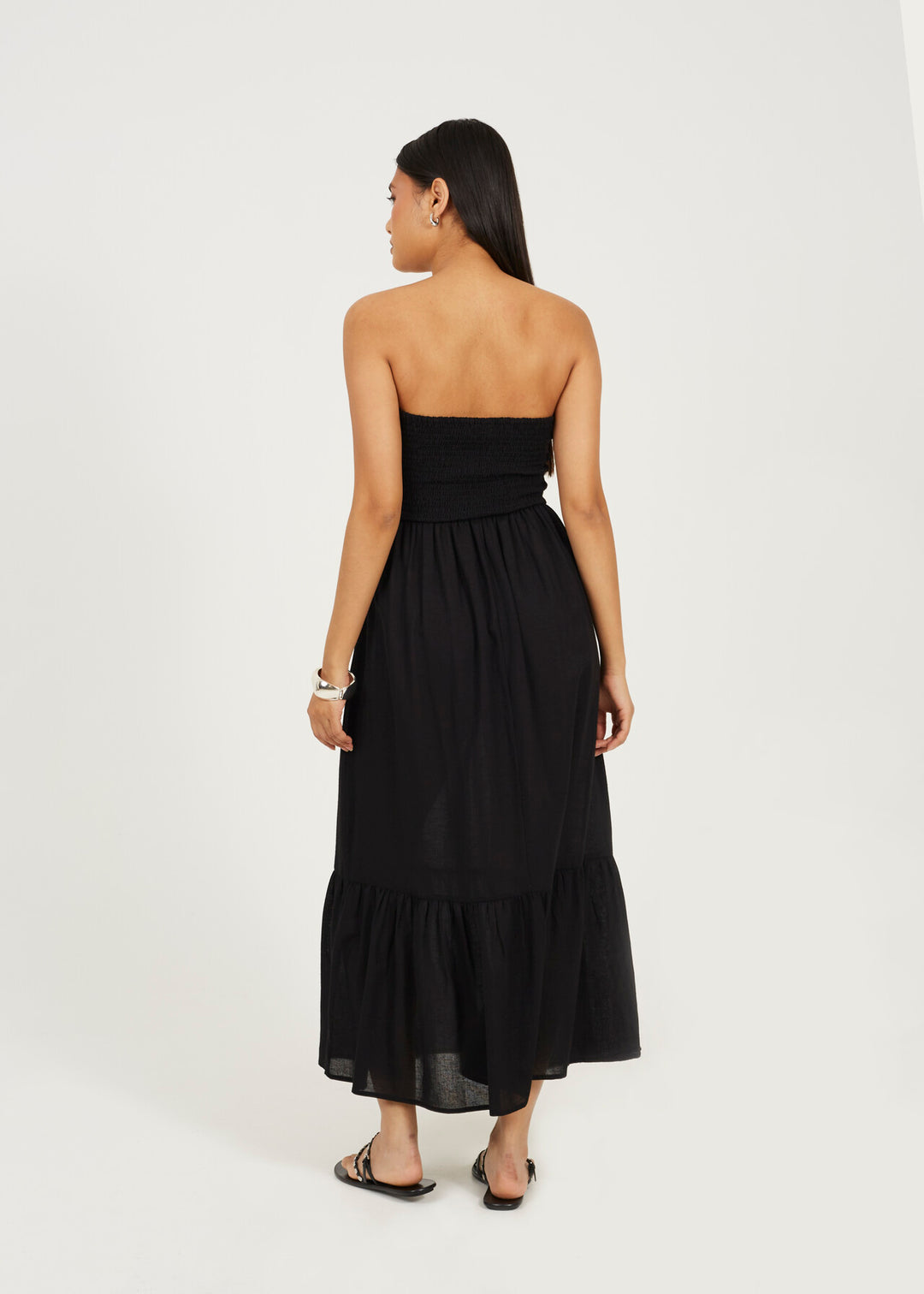 TIERED HALTERNECK MULTIWAY MIDI DRESS, BLACK