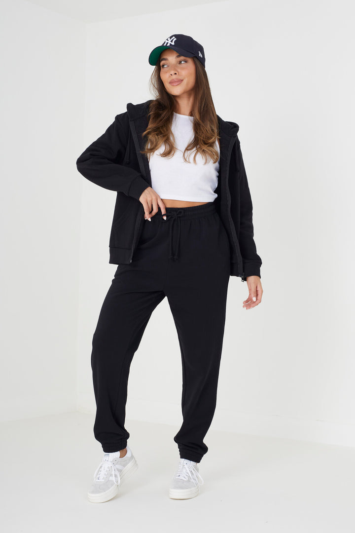 BLACK CUFFED DRAWSTRING JOGGING BOTTOMS