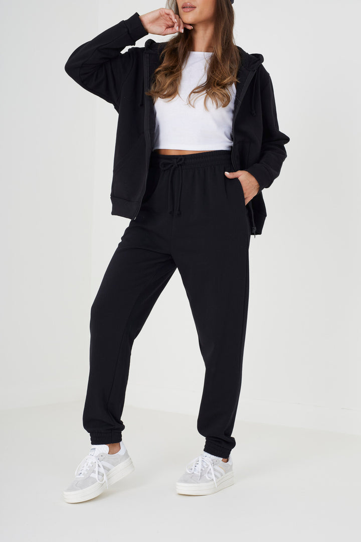 BLACK CUFFED DRAWSTRING JOGGING BOTTOMS