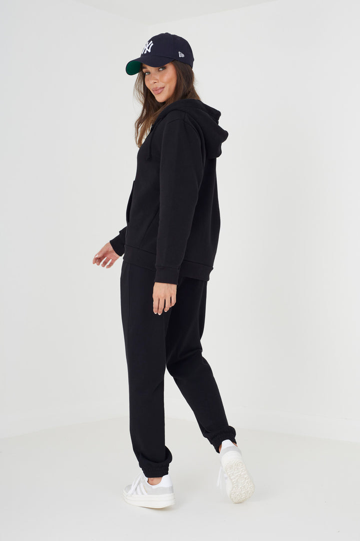 BLACK CUFFED DRAWSTRING JOGGING BOTTOMS