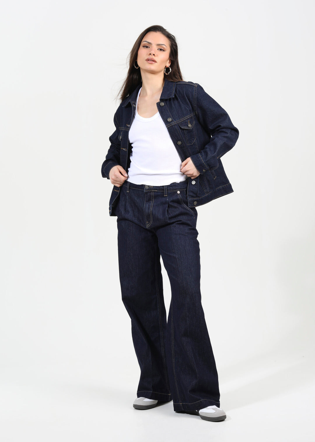 Womens Wholesale Western Style Dark Blue Wash Denim Jacket