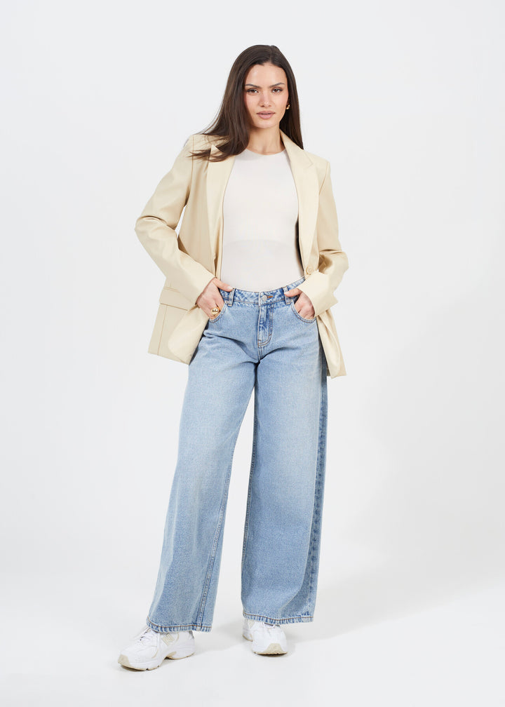 STONE FAUX LEATHER CHEST POCKET DETAIL BLAZER