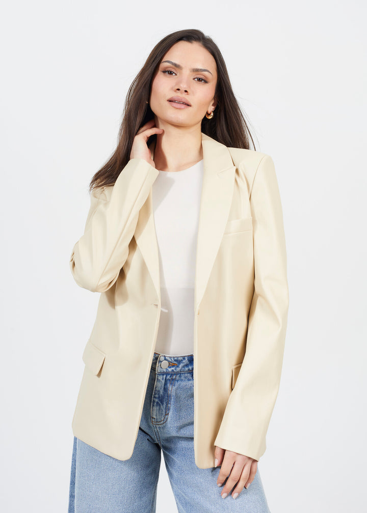 STONE FAUX LEATHER CHEST POCKET DETAIL BLAZER