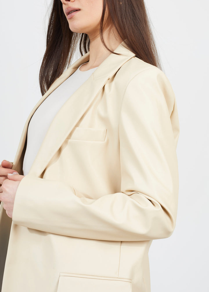 STONE FAUX LEATHER CHEST POCKET DETAIL BLAZER