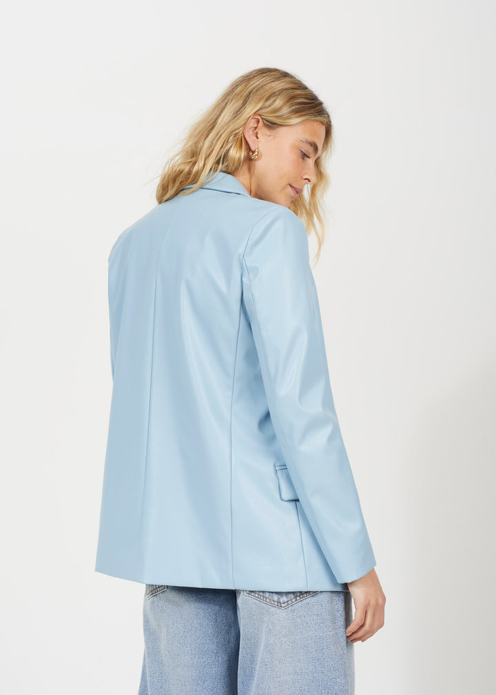 LONG SLEEVE POCKET DETAIL FAUX LEATHER BLAZER