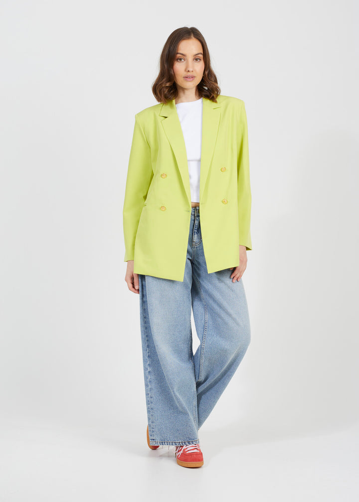 LIME DOUBLE BREASTED PADDED SHOULDER BLAZER
