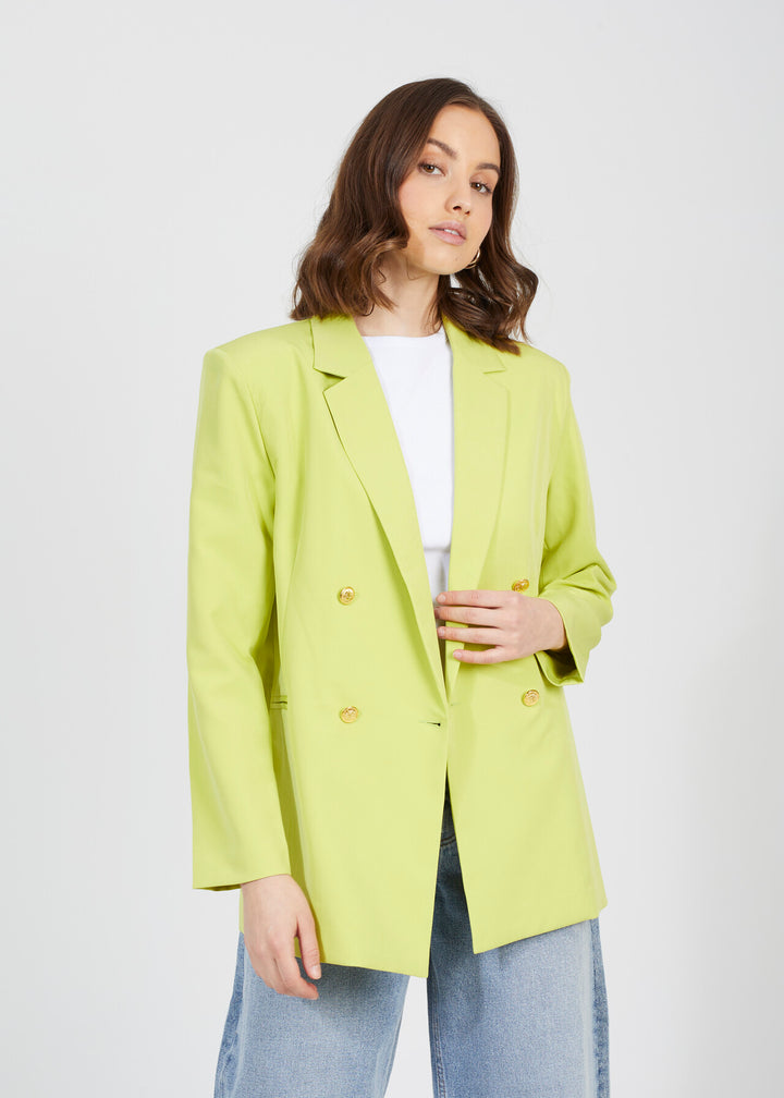LIME DOUBLE BREASTED PADDED SHOULDER BLAZER