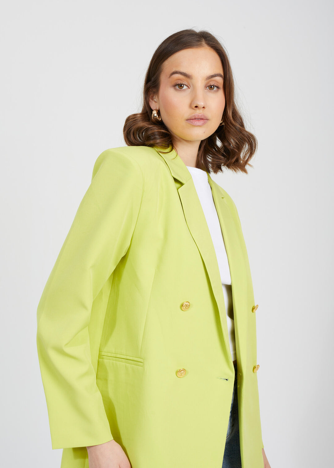 LIME DOUBLE BREASTED PADDED SHOULDER BLAZER