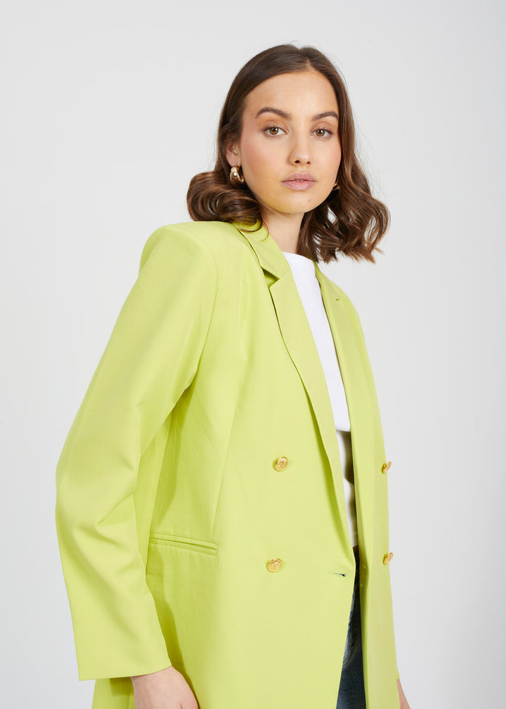 LIME DOUBLE BREASTED PADDED SHOULDER BLAZER