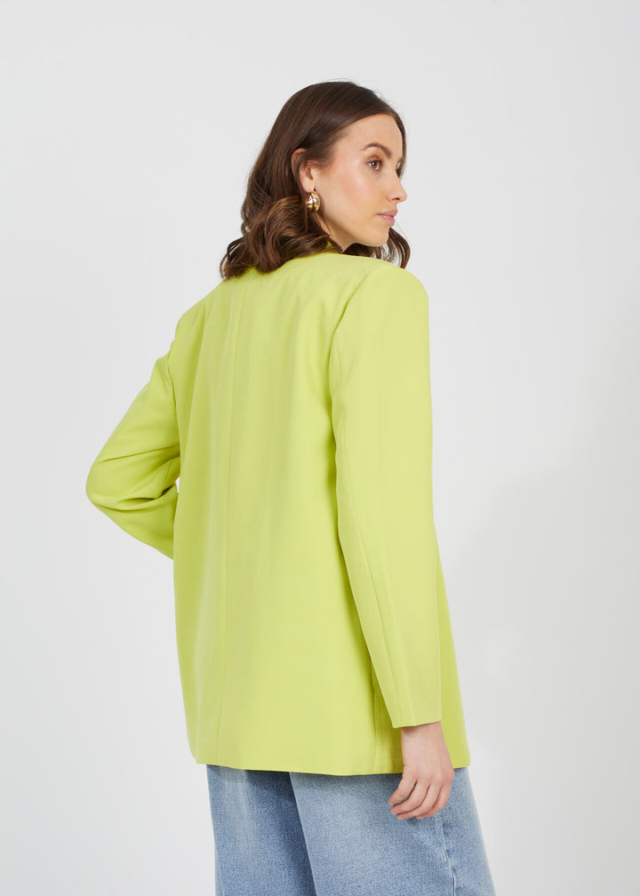LIME DOUBLE BREASTED PADDED SHOULDER BLAZER