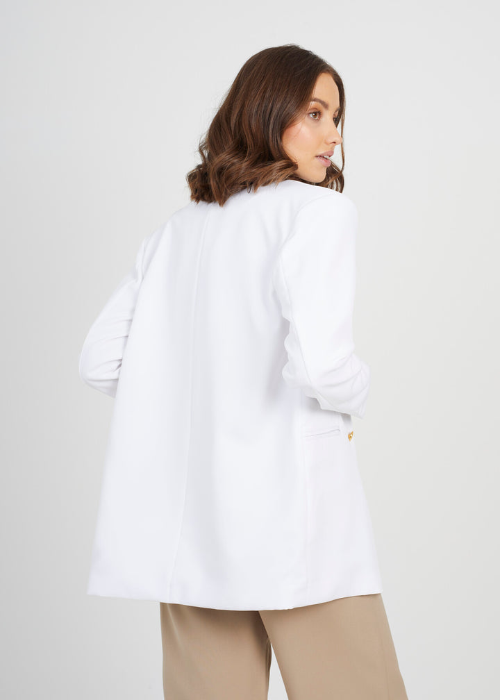 WHITE DOUBLE BREASTED PADDED SHOULDER BLAZER