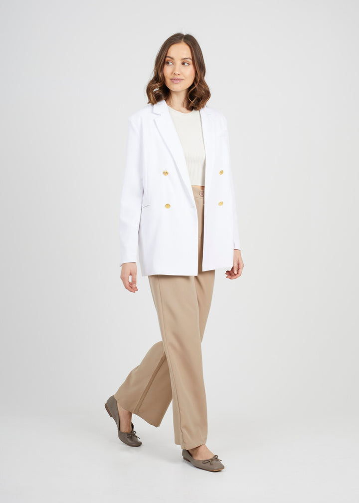 WHITE DOUBLE BREASTED PADDED SHOULDER BLAZER