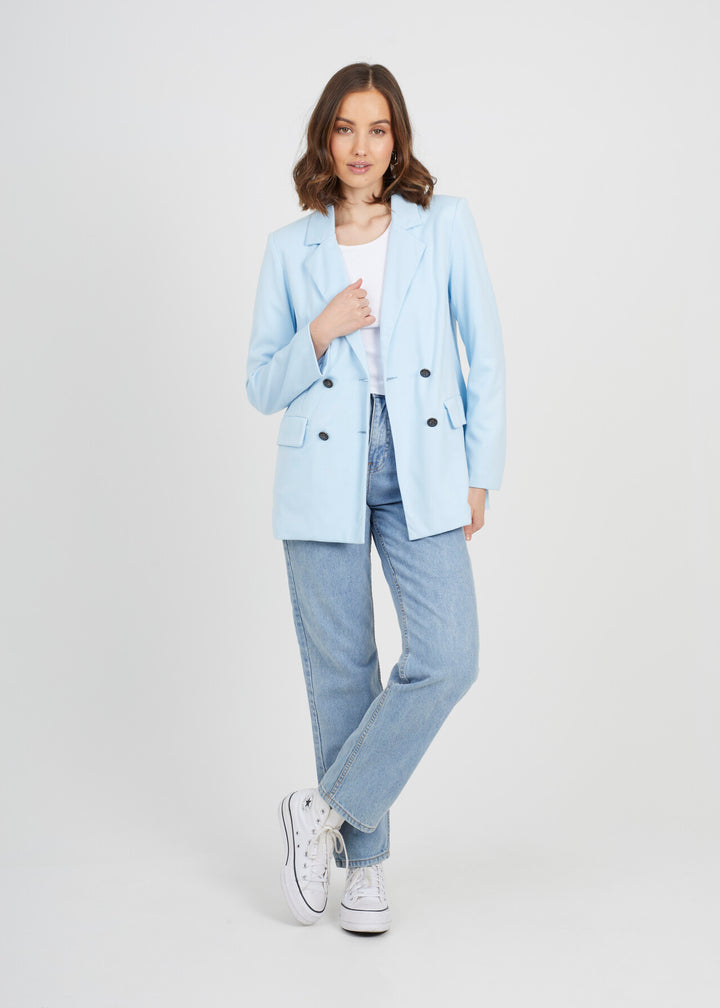 PALE BLUE DOUBLE BREASTED MILITARY STYLE BLAZER