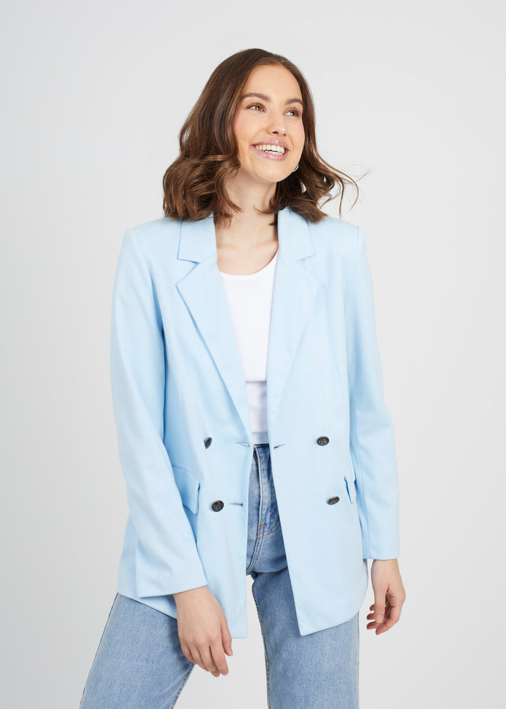 PALE BLUE DOUBLE BREASTED MILITARY STYLE BLAZER