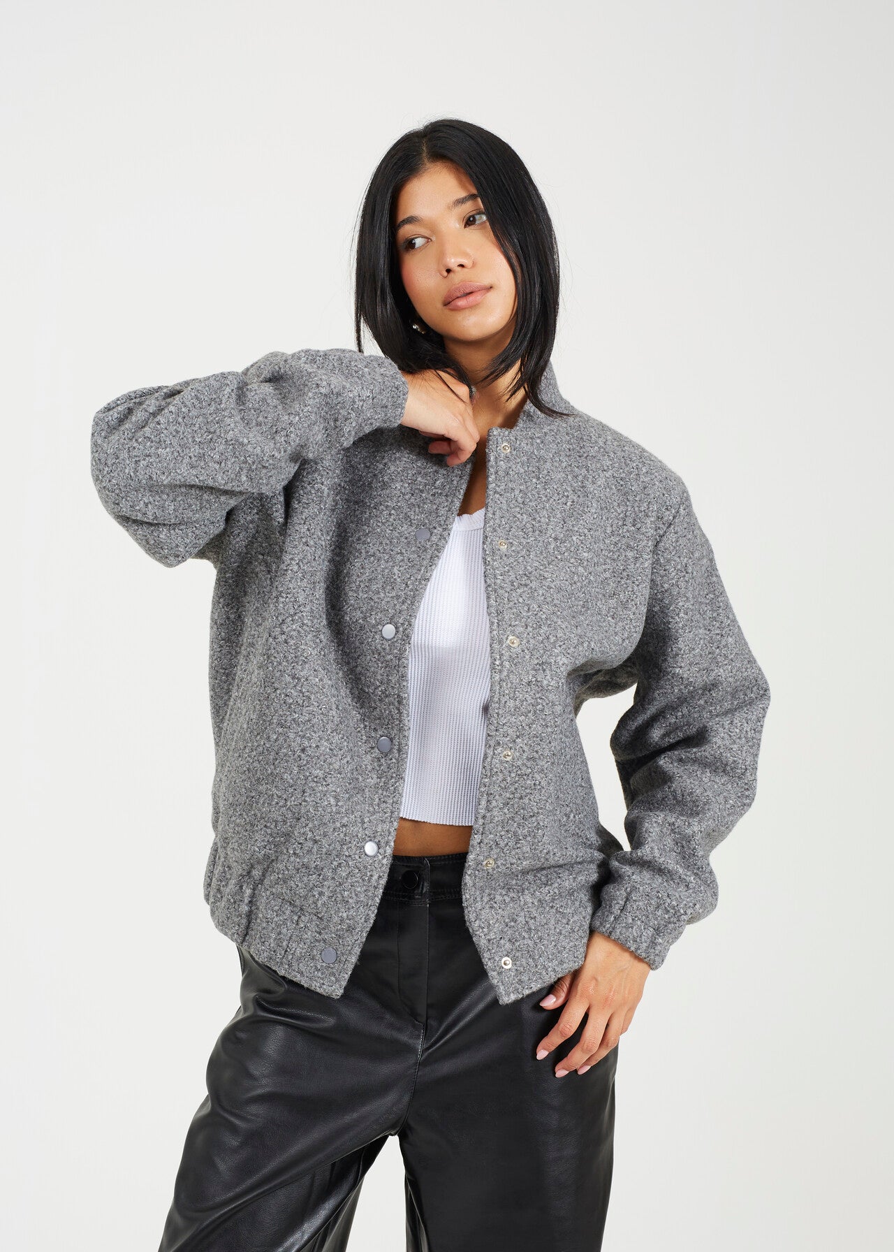 ジャケット・アウター melt the lady plain jacket gray melt the lady plain jacket gray SHOULDER PADDED WOOL BLEND BOMBER
