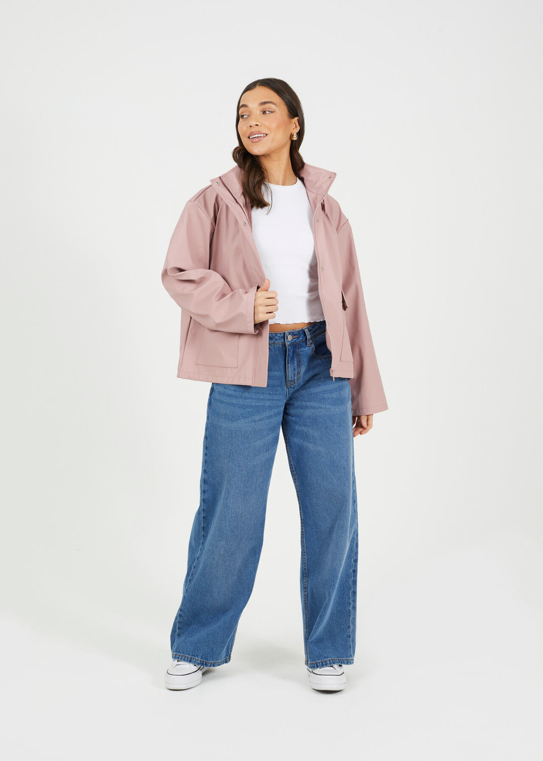 RUBBERISED HOODED RAIN MAC, BLUSH PINK