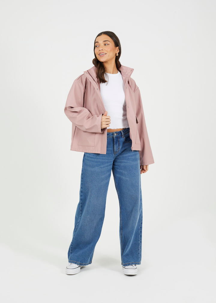 RUBBERISED HOODED RAIN MAC, BLUSH PINK