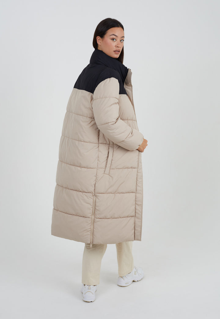 STONE COLOUR BLOCK SHORT PADDED PUFFER ZIP JACKET
