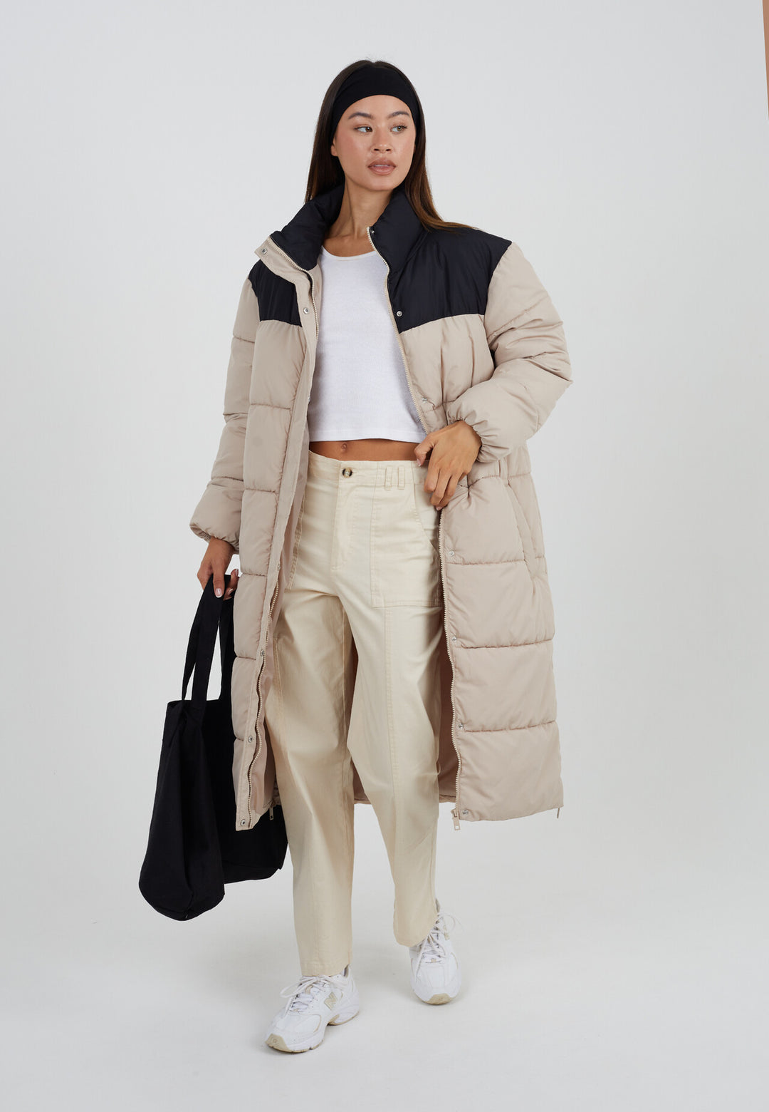 STONE COLOUR BLOCK SHORT PADDED PUFFER ZIP JACKET