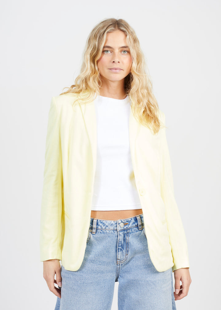 PLAIN LEMON YELLOW LONG SLEEVE JERSEY BLAZER