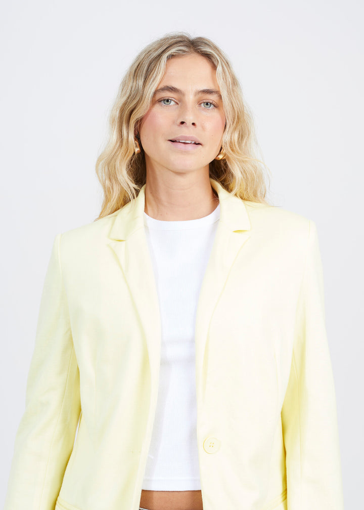 PLAIN LEMON YELLOW LONG SLEEVE JERSEY BLAZER