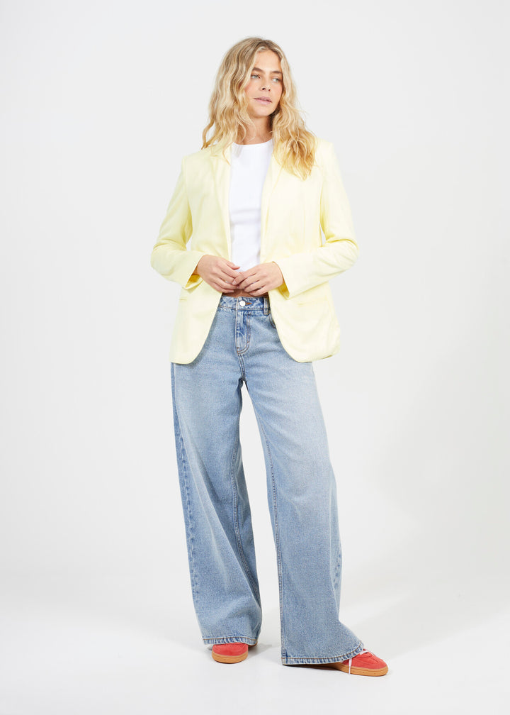PLAIN LEMON YELLOW LONG SLEEVE JERSEY BLAZER