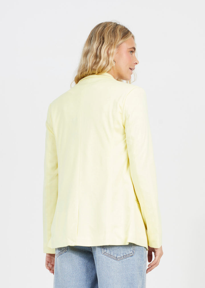 PLAIN LEMON YELLOW LONG SLEEVE JERSEY BLAZER