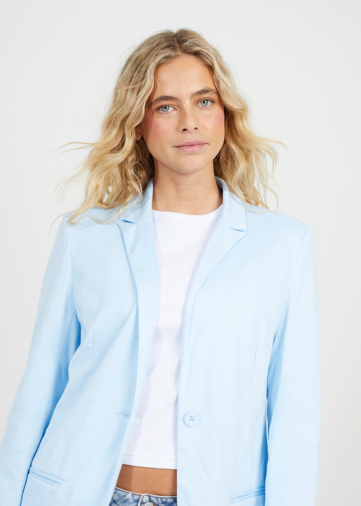 PALE BLUE PLAIN LONG SLEEVE JERSEY BLAZER