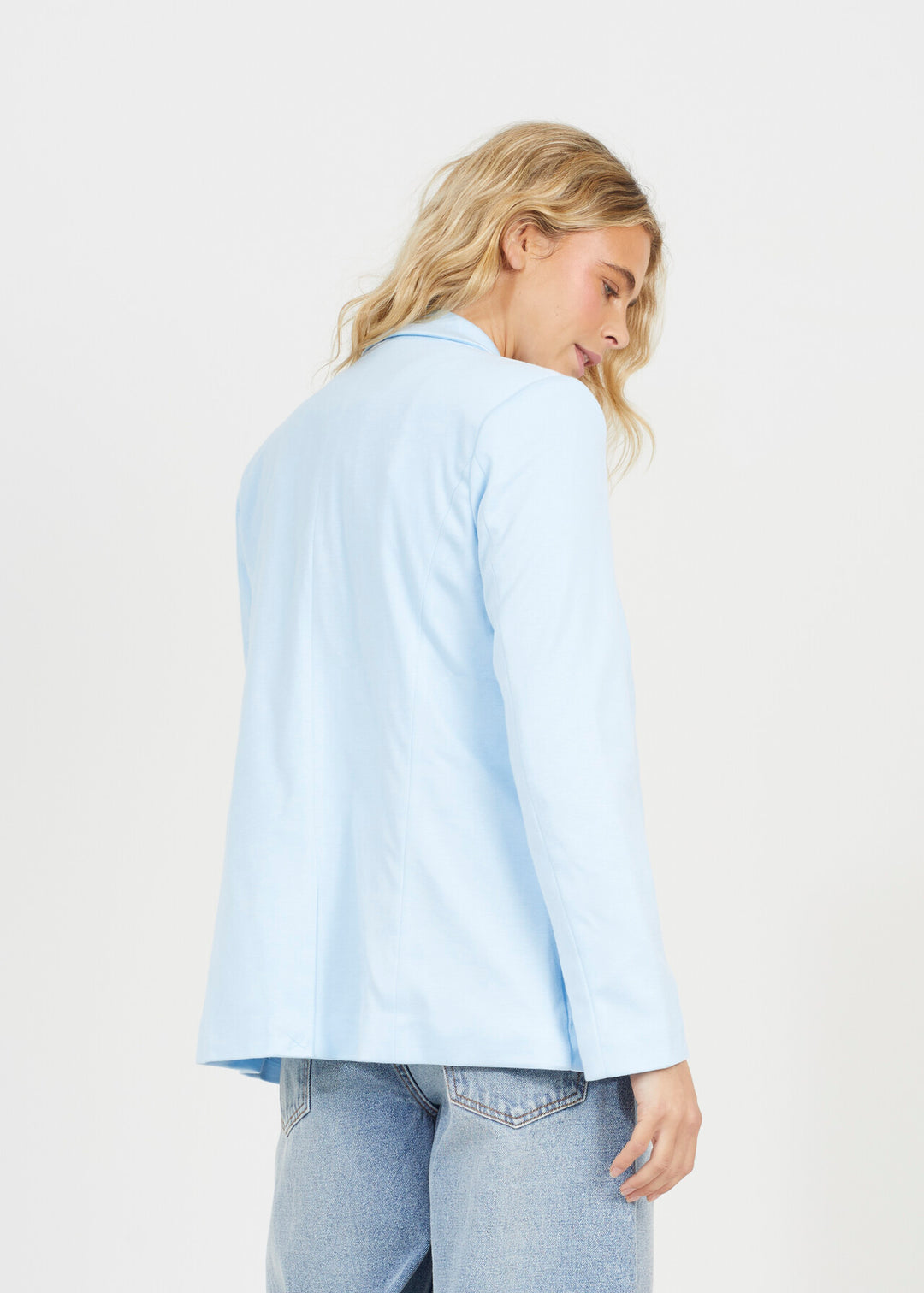 PALE BLUE PLAIN LONG SLEEVE JERSEY BLAZER